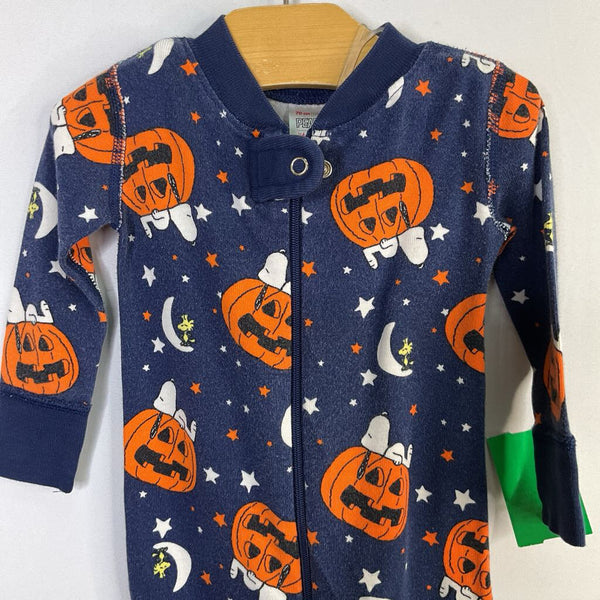 Size 6-12m (70): Hanna Andersson Light Navy/Orange Spooky Snoopy Organic Cotton 1pc ZIp-Up PJs