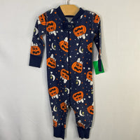 Size 6-12m (70): Hanna Andersson Light Navy/Orange Spooky Snoopy Organic Cotton 1pc ZIp-Up PJs