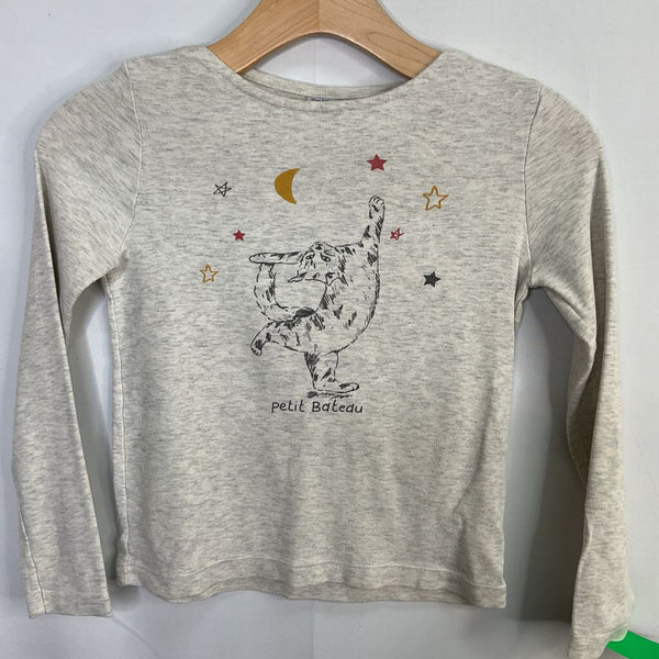 Size 10: Petit Bateau Grey/Black Dancing Kitty Sleeve Shirt