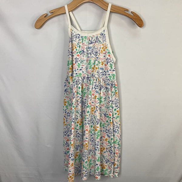 Size 10: Tea White/Colorful Ocean Floral Strappy Dress