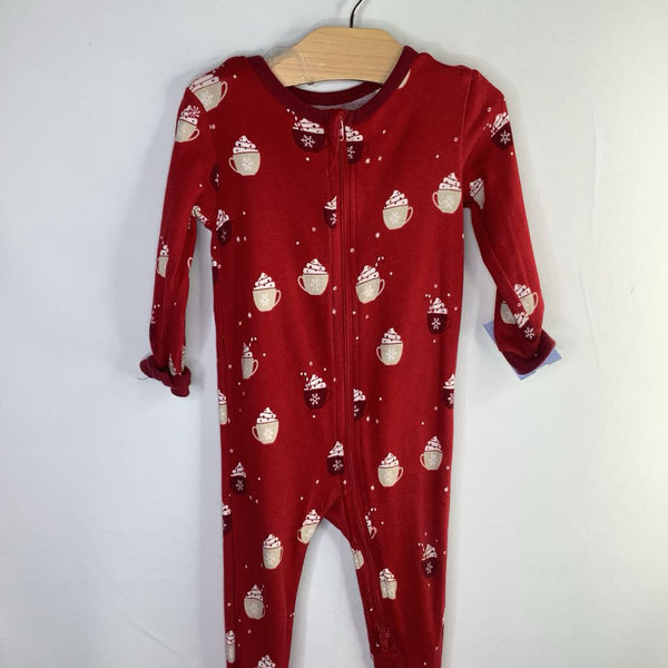 Size 9m: Petit Lem Red/White Hot Cocoa 1pc Zip-Up PJs