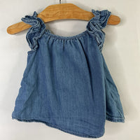 Size 2: Gap Blue Chambray Ruffle Sleeve Blouse