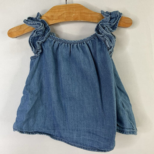 Size 2: Gap Blue Chambray Ruffle Sleeve Blouse