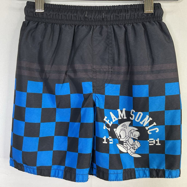 Size 7-8: Sonic the Hedgehog Black/Blue Checkered Mesh-Lined Swim Shorts