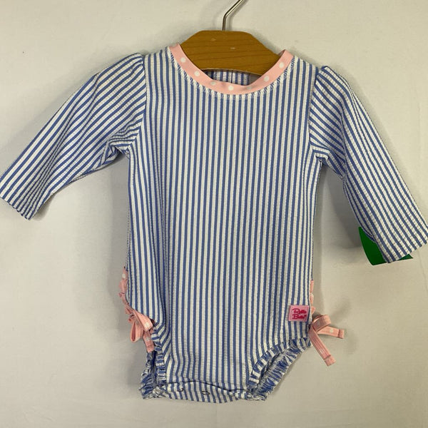 Size 3-6m: Ruffle Butts Blue/White Striped Rashguard Swim Suit