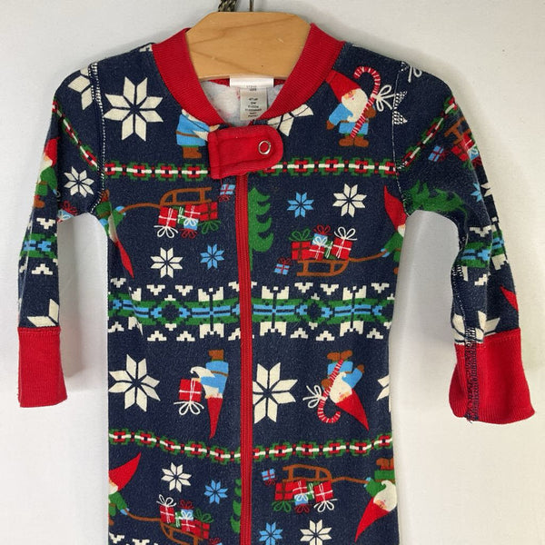 Size 6-12m (70) Hanna Andersson Navy/Multicolor Gnomes Organic Cotton 1pc Zip-Up Holiday PJs