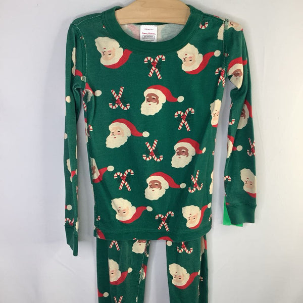 Size 5 (110): Hanna Andersson Green Santa/Candy Canes Organic Cotton 2pc Holiday PJs