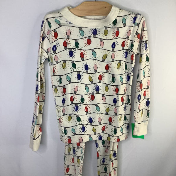Size 5 (110): Hanna Andersson White/Colorful Lights Organic Cotton 2pc Holiday PJs
