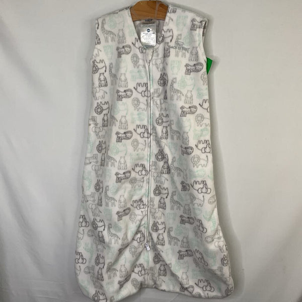 Size 0-6m (SM): Halo White/Grey/Green Safari Animals Fleece Sleepsack