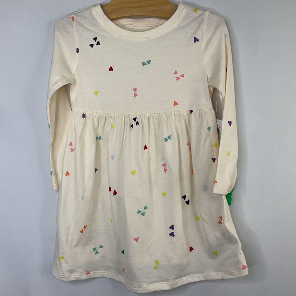 Size 2: Old Navy Cream/Colorful Hearts Long Sleeve Dress NEW w/ Tags