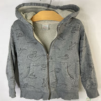 Size 4 (100): Hanna Andersson Grey Dinos Sherpa Lined Zip-Up Hoodie