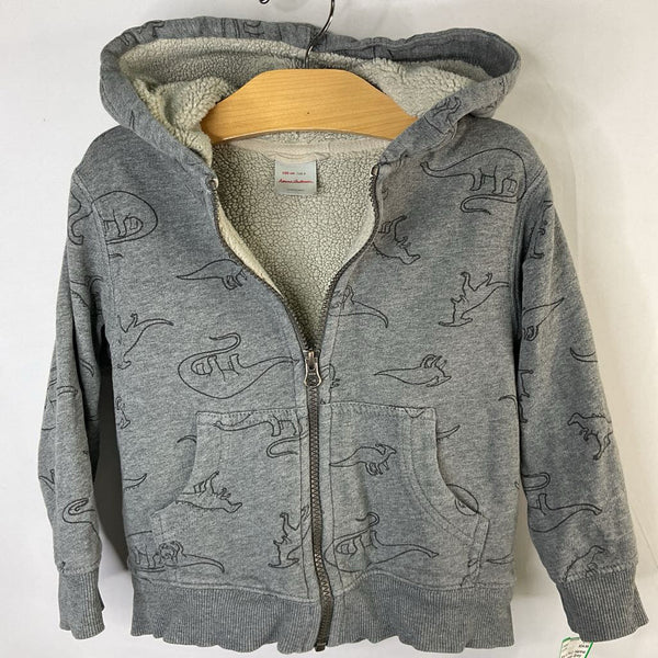 Size 4 (100): Hanna Andersson Grey Dinos Sherpa Lined Zip-Up Hoodie