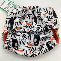 Size NB (7-17lb): Esembly Orange/White/Black Birds Diaper Cover