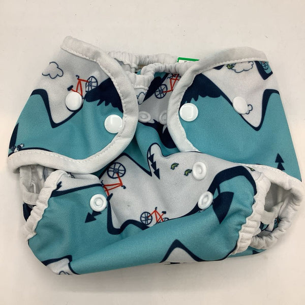 Size One: Thirsties Blue/White Mountain Bikes Diaper Cover