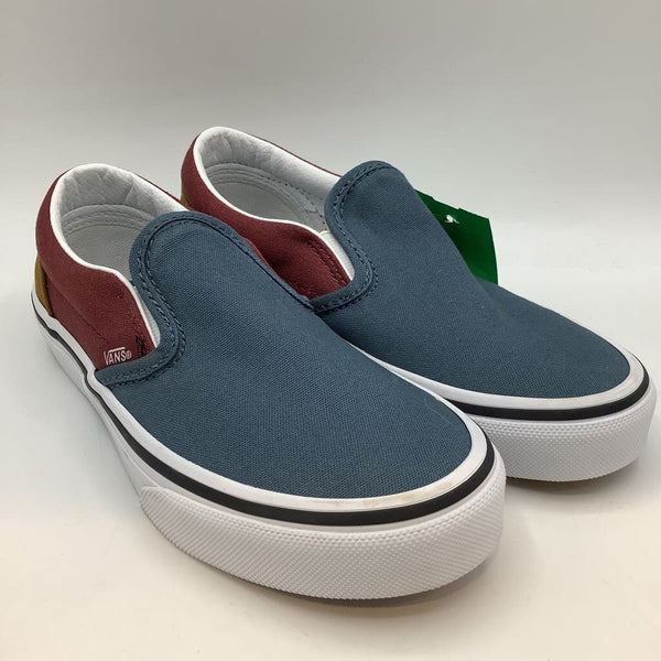 Size 1.5Y: Vans Navy/Red/Brown Slip-On Sneakers NEW