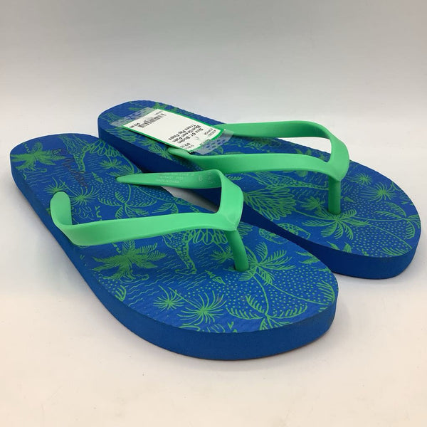 Size 6Y: Boden Blue/Green Palm Trees Flip Flops