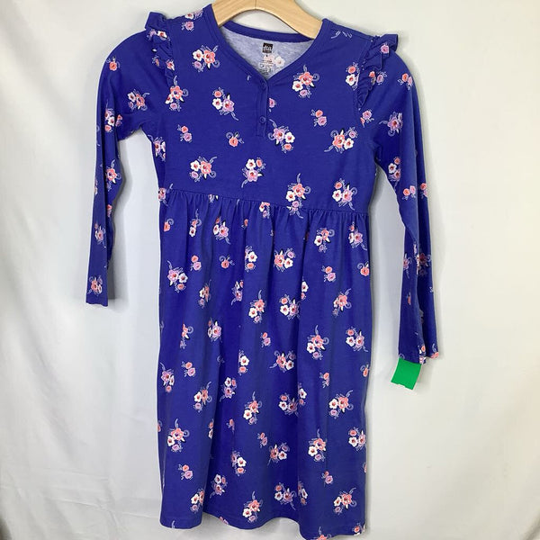 Size 8: Tea Collection Blue White Pink Flowers Long Sleeve Dress