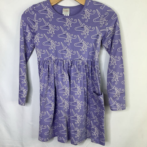 Size 8 (130): Hanna Andersson Lavender White Unicorns Long Sleeve Dress