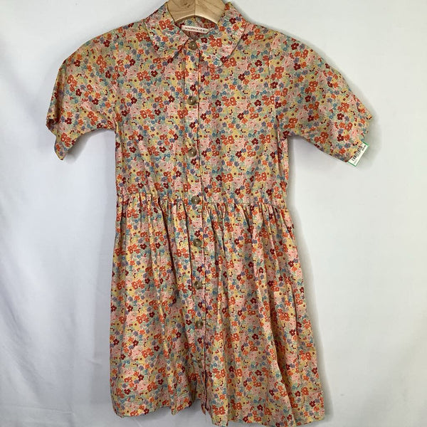 Size 8: Monoprix Kids Pink Yellow Floral Button Up Lined Dress