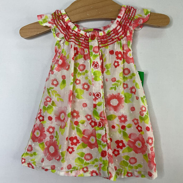 Size 2: Penelope Mack White/Red/Green Floral Sheer Ruffle Sleeve Blouse
