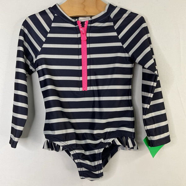 Size 12-18m: Gap Navy/White/Pink Trim Striped 1pc Rash Guard Suit