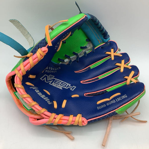 Size 9.5": Franklin Bright Blue/Colorful Meshtek Baseball Mitt