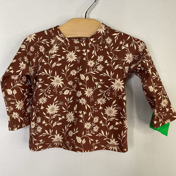 Size 3-6m: Rylee + Cru Brown Floral 2pc Rash Guard Suit