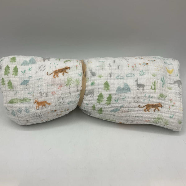 Aden + Anais White/Colorful Wildlife Muslin Swaddle Blanket