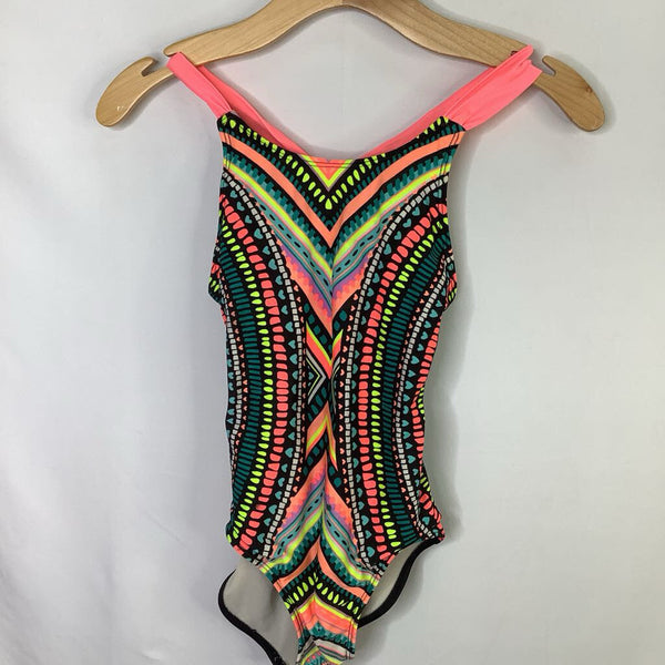 Size 7-8: Art Class Black/Colorful Neon 1pc Swimsuit REDUCED
