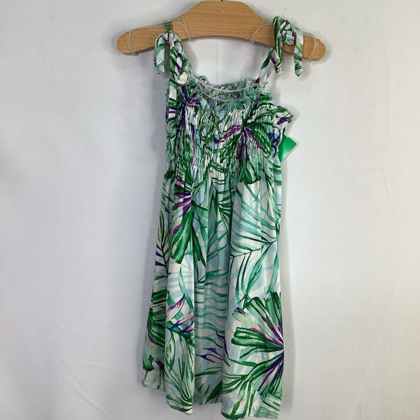 Size 4: RJC Made in Hawaii White/Green/Blue Tropical Strappy Dress