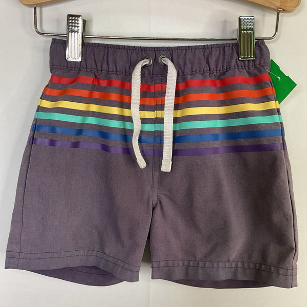Size 3 (90): Hanna Andersson Purple/Rainbow Striped Mesh Lined Swim Shorts