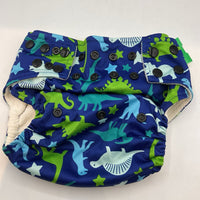 Size OS: Jungle Roo Navy/Green Dinosaurs Snap Diaper