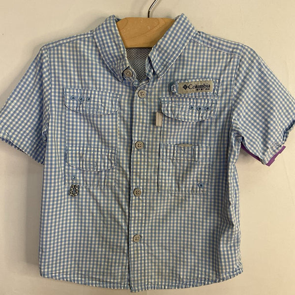 Size 3: Columbia Blue/White Gingham Mesh Lined Short Sleeve Button-Up Shirt