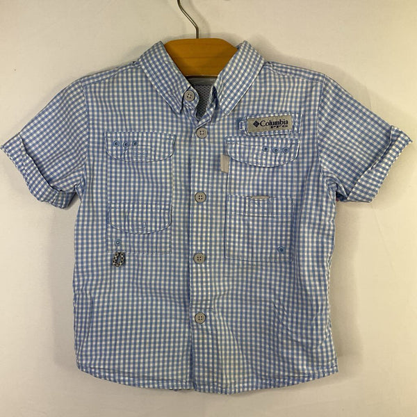 Size 3: Columbia Blue/White Gingham Mesh Lined Short Sleeve Button-Up Shirt