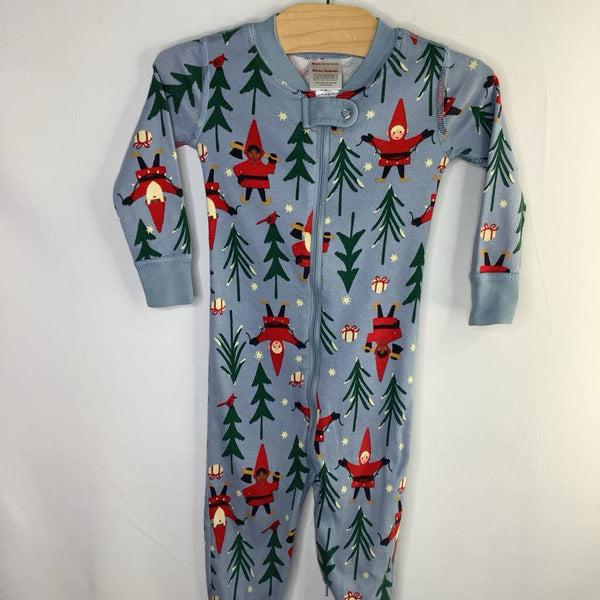 Size 18-24m (80): Hanna Andersson Blue/Red/Green Winter Elves Organic Cotton 1pc Zip-Up Footy PJs