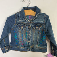 Size 2: Arizona Blue/Colorful Floral Embroidered Jean Jacket