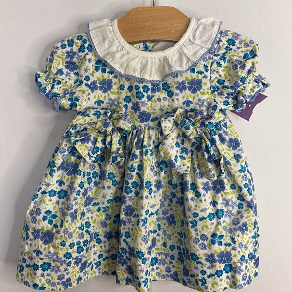 Size 3m: Epeka White/Blue/Green Floral Lace Trim Dress