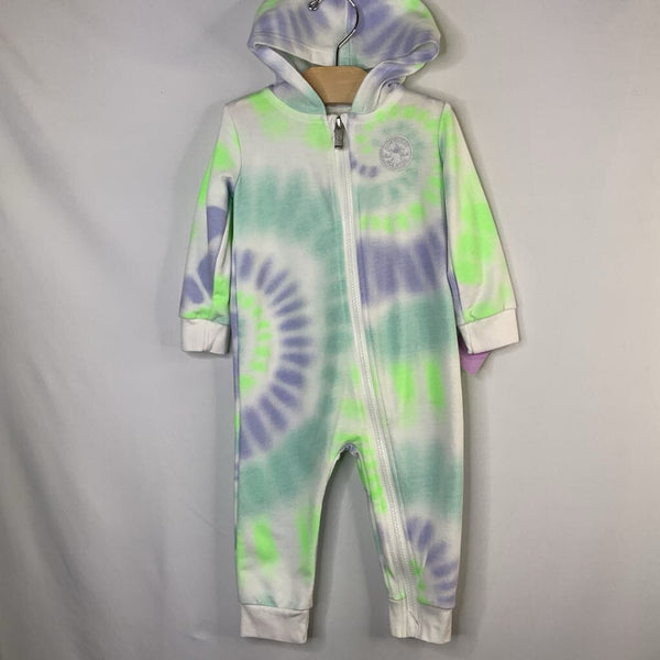 Size 12m: Converse White/Purple/Green Tie Dye Hooded Zip-Up Romper