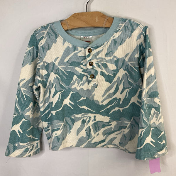 Size 4 (100): Hanna Andersson Blue/White Mountain Camo Waffle Knit Long Sleeve Shirt