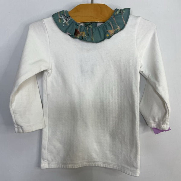 SIze 2: Oso & Me White/Blue Animal Ruffle Collar Long Sleeve Shirt