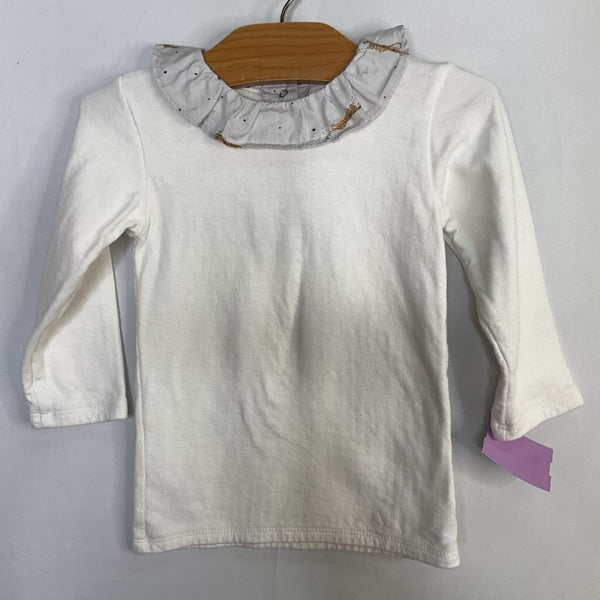 SIze 2: Oso & Me White/Grey Animal Ruffle Collar Long Sleeve Shirt
