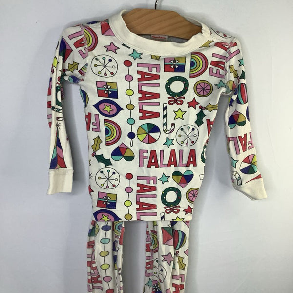 Size 3 (90): Hanna Andersson White/Colorful Fa-La-La Organic Cotton 2pc PJs REDUCED