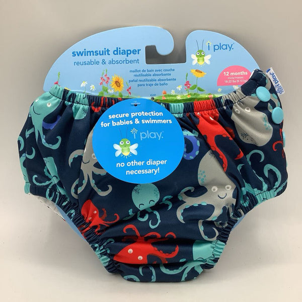 Size 12m: iPlay Blue/Red/Grey Ocean Life UPF50+ Swim Diaper NEW