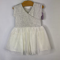 Size 0-6m: Elegant Baby White/Grey Tulle Skirt Dress