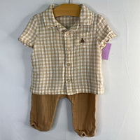 Size 6-12m: Gap Tan/White Plaid 2pc Button-Up Shirt/Pants