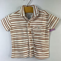 Size 6-9m: Easy Peasy Brown/White Striped Terry Button-Up Shirt