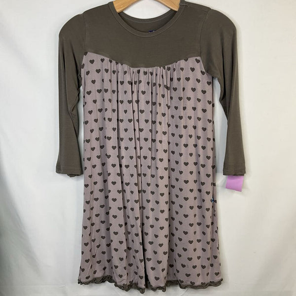 Size 8: Kickee Grey Hearts Bamboo Long Sleeve Dress