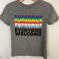 Size 8-10: Grey/Rainbow 'Everyone Welcome' T-Shirt