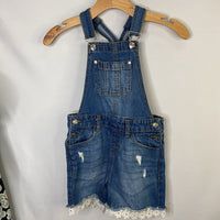 Size 7-8: Wallflower Blue/White Lace Trim Denim Shortalls