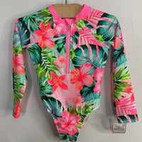 Size 3: Wonder Nation White/Green/Pink Tropical Floral 1pc Rash Guard Suit